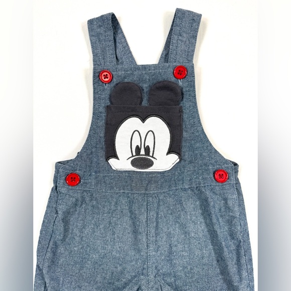 DISNEY‎ Baby Mickey Overalls 0/3M Chambray Cartoon Patch Playful Cute - Picture 6 of 10